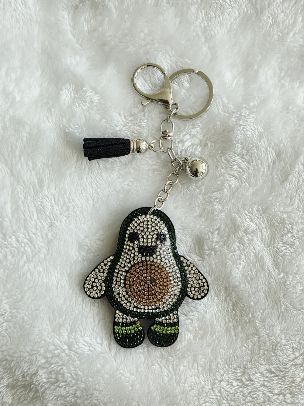 Happy Rhinestone Avocado Keychain - Black, Green, Brown Bag Charm